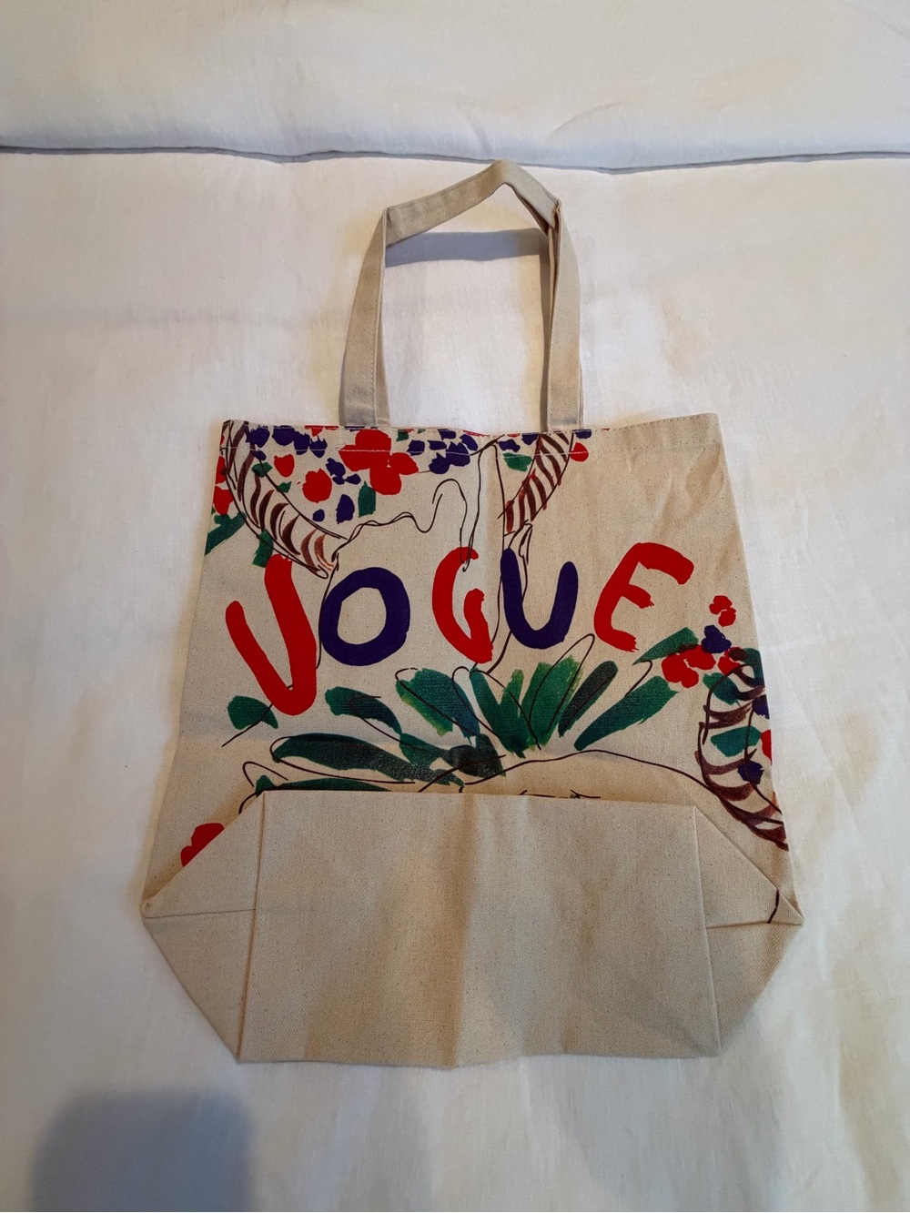 Vogue Canvas Tote in Natural with Red, Green & Purple Print